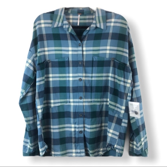 $108 NWT Free People Loveland Plaid Button Down - Picture 2 of 6